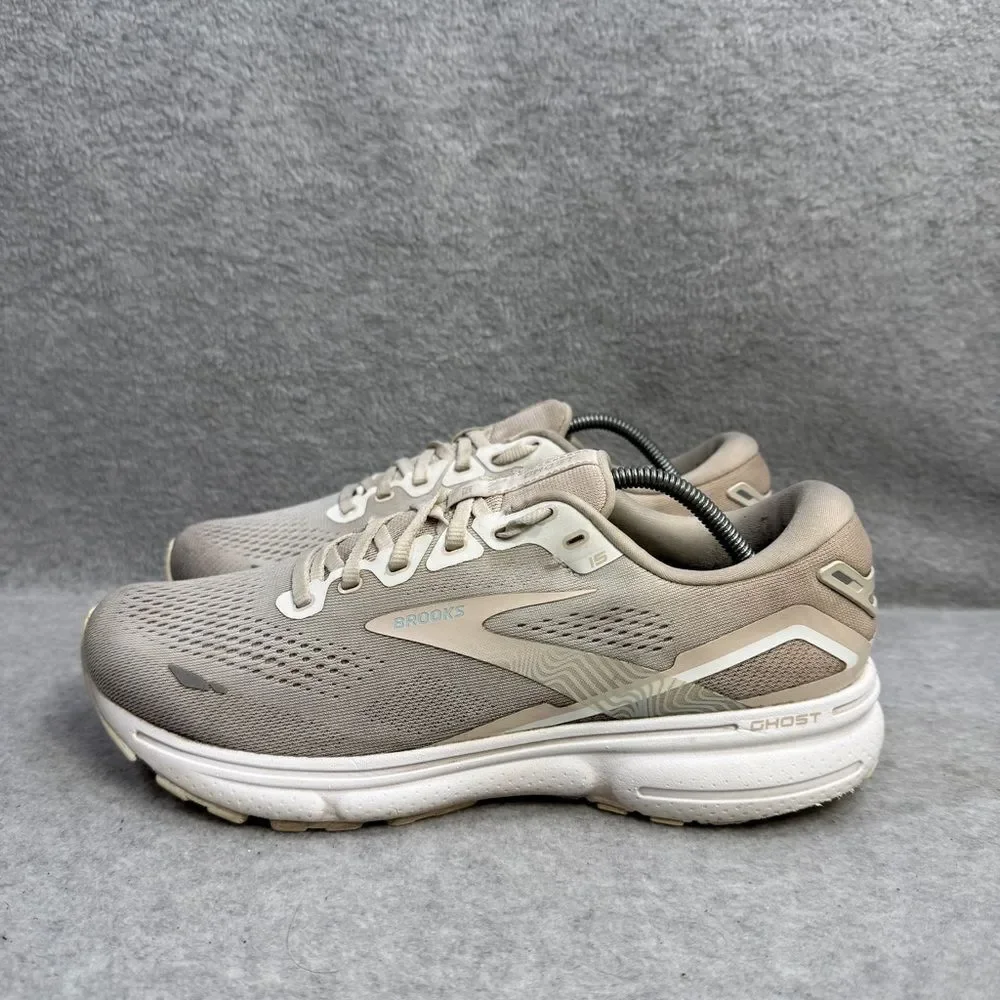 Brooks Shoes Womens Size 9.5 Ghost 15 Beige & White Running Sneakers 1203801B189